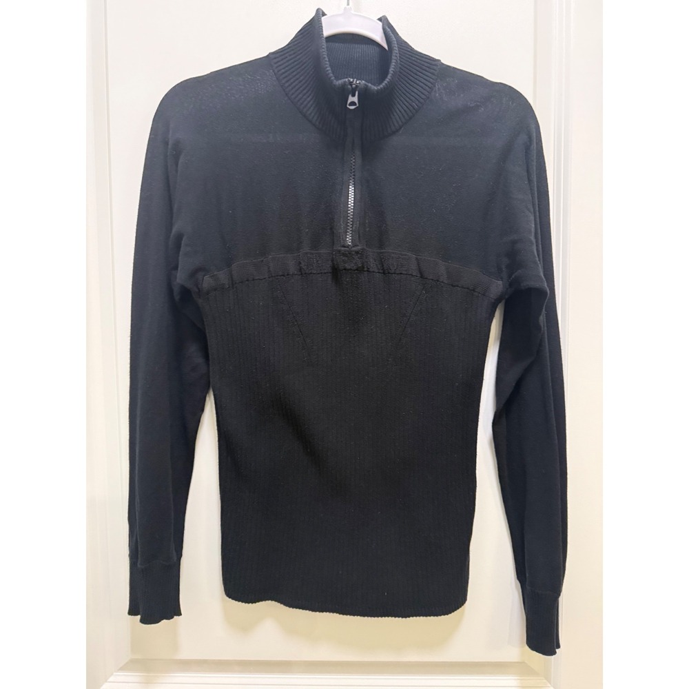 Armani Exchange Womens Black Mixed Ribbed Quarter‎ Zip Mock Neck Sweater Large